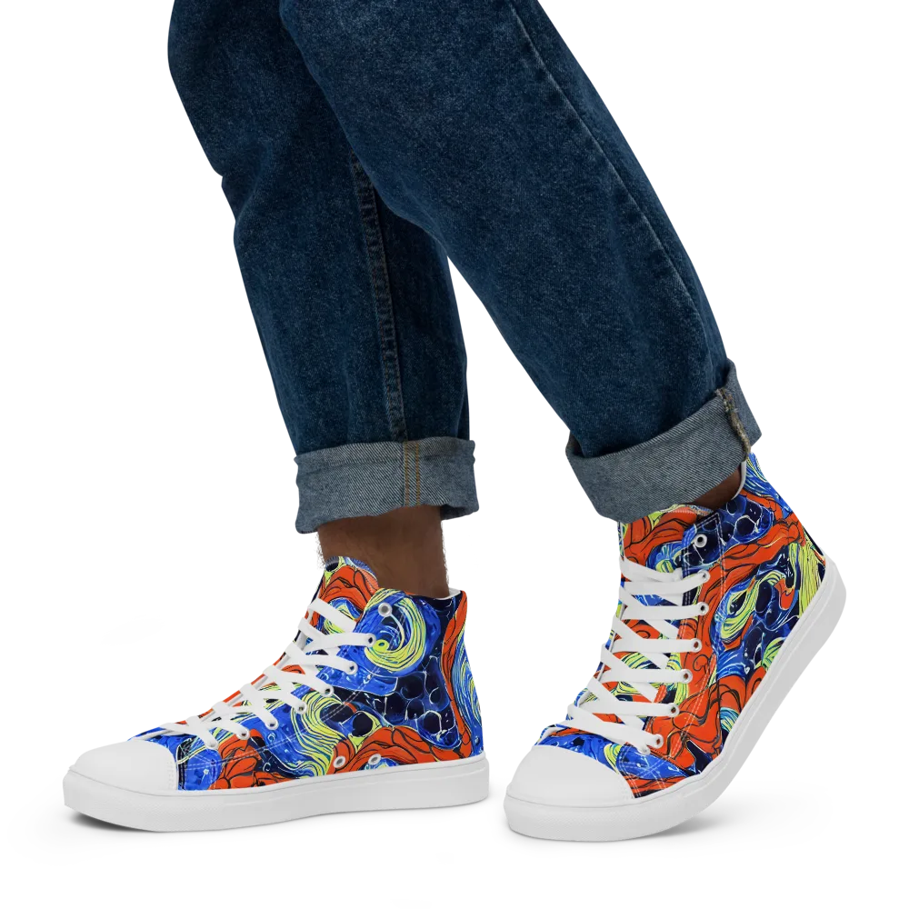 Lava Whirlpool on Men's High Top Canvas Shoes — Left