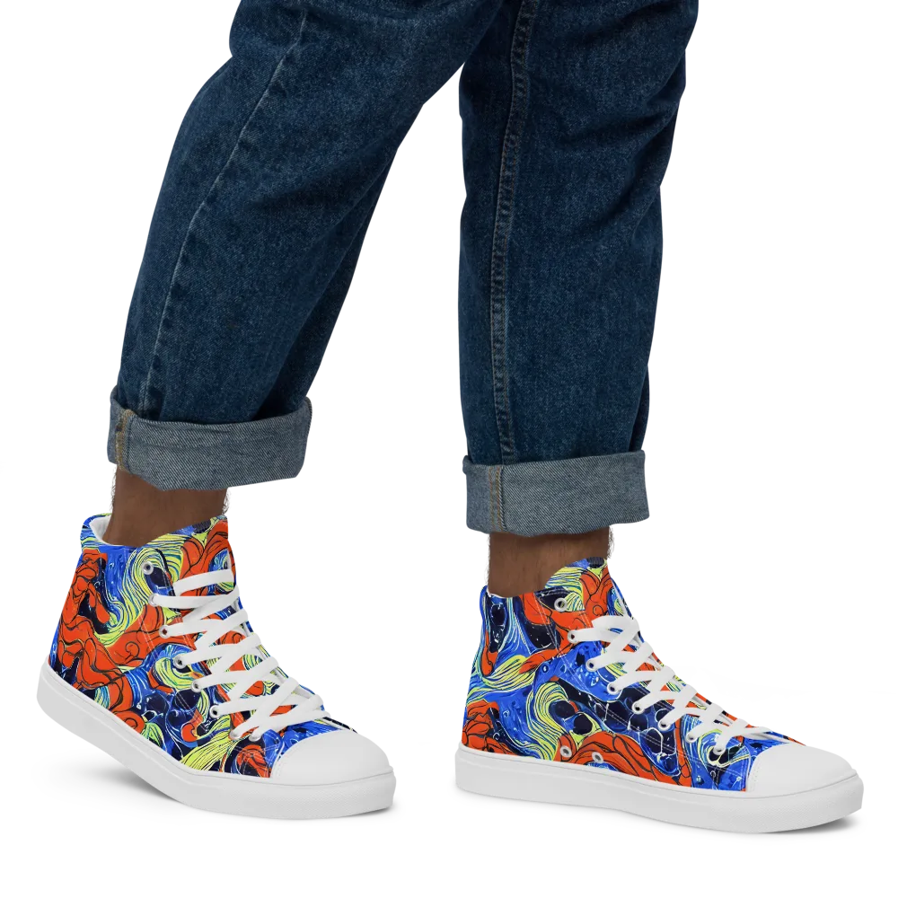 Lava Whirlpool on Men's High Top Canvas Shoes — Right