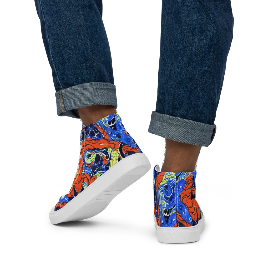 Lava Whirlpool on Men's High Top Canvas Shoes — Back