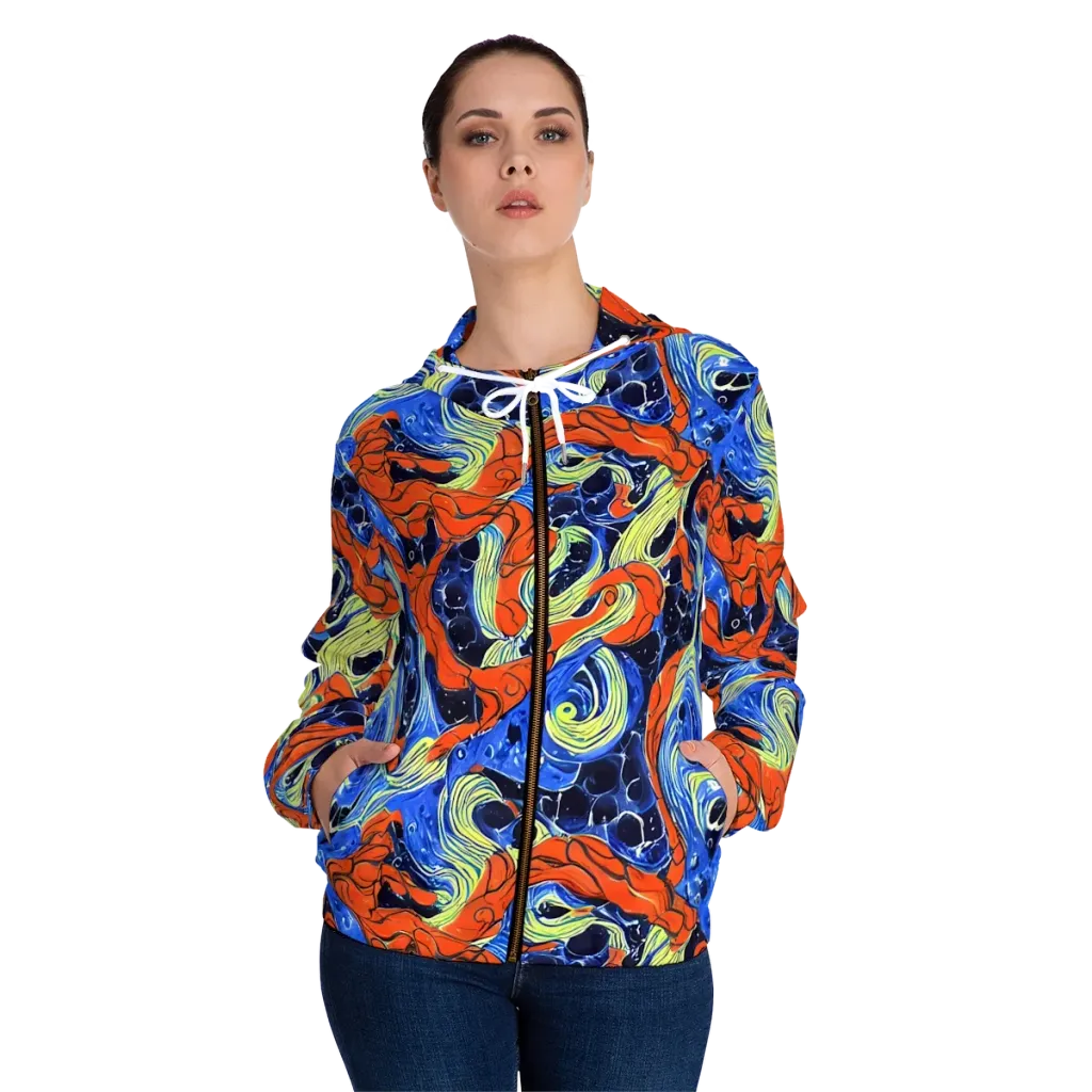 Lava Whirlpool on Women's Full-Zip Hoodie — Front On Person