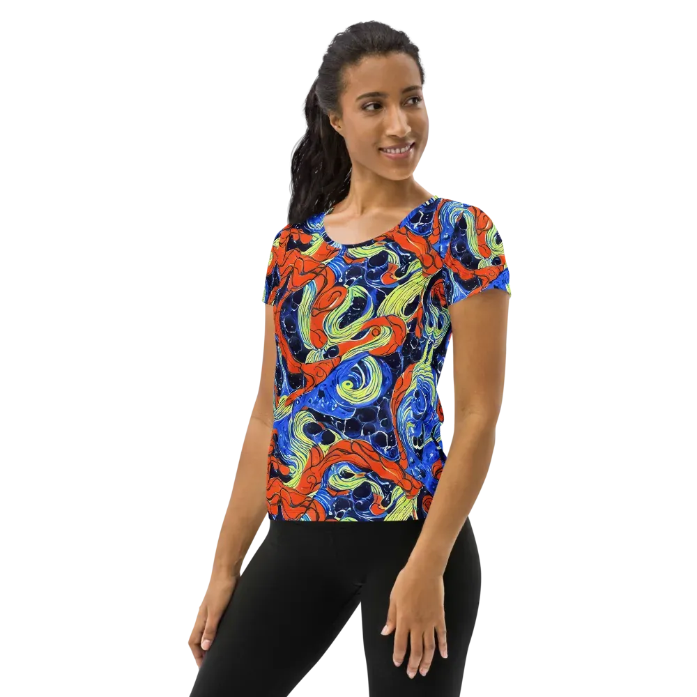 Lava Whirlpool on Women's Athletic T-Shirt — Left