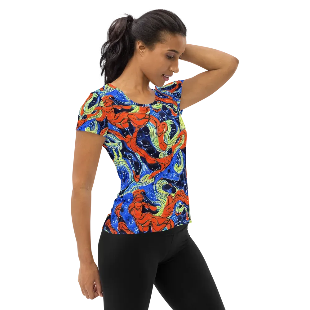 Lava Whirlpool on Women's Athletic T-Shirt — Right