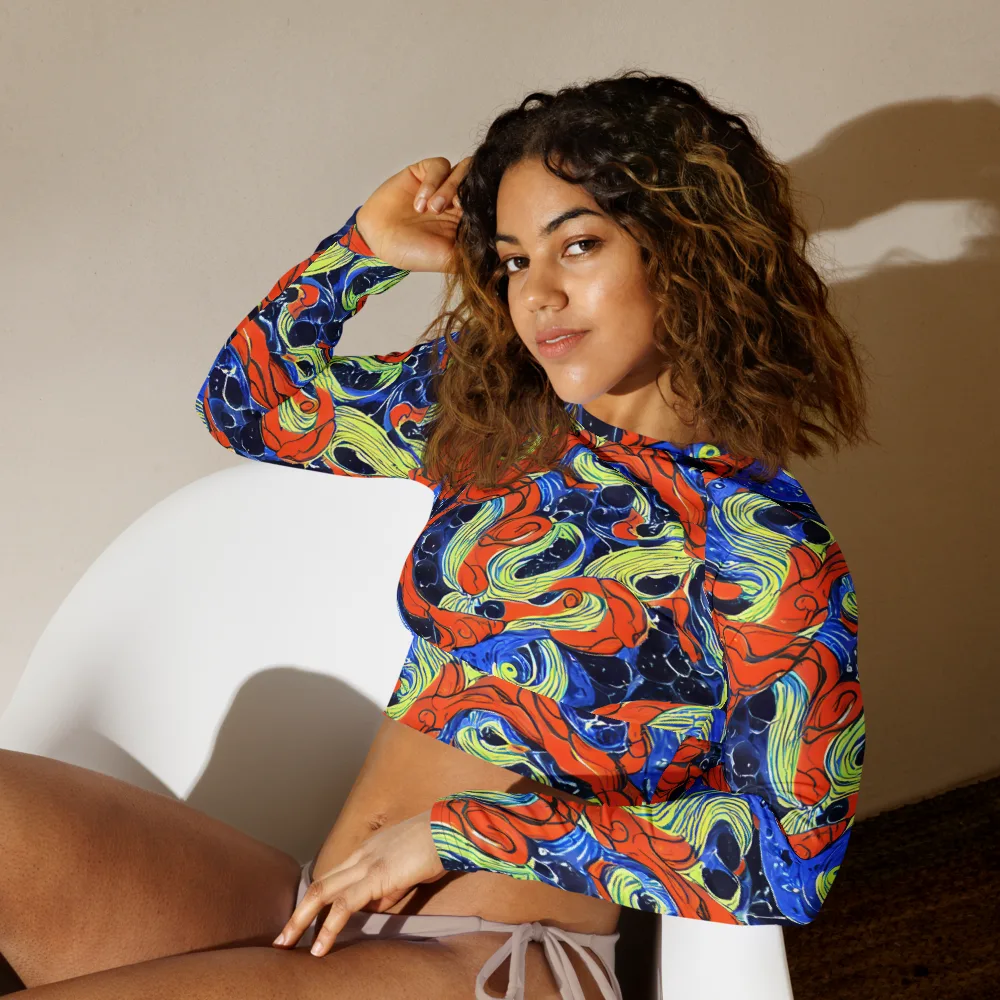 Lava Whirlpool on Long Sleeve Crop Top — Left Front