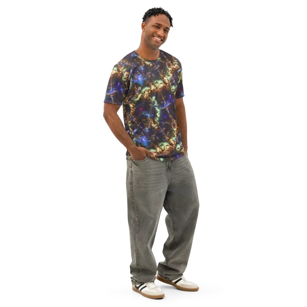 Nebula Shards on Men's Cotton Crew Neck T-Shirt — Right Front