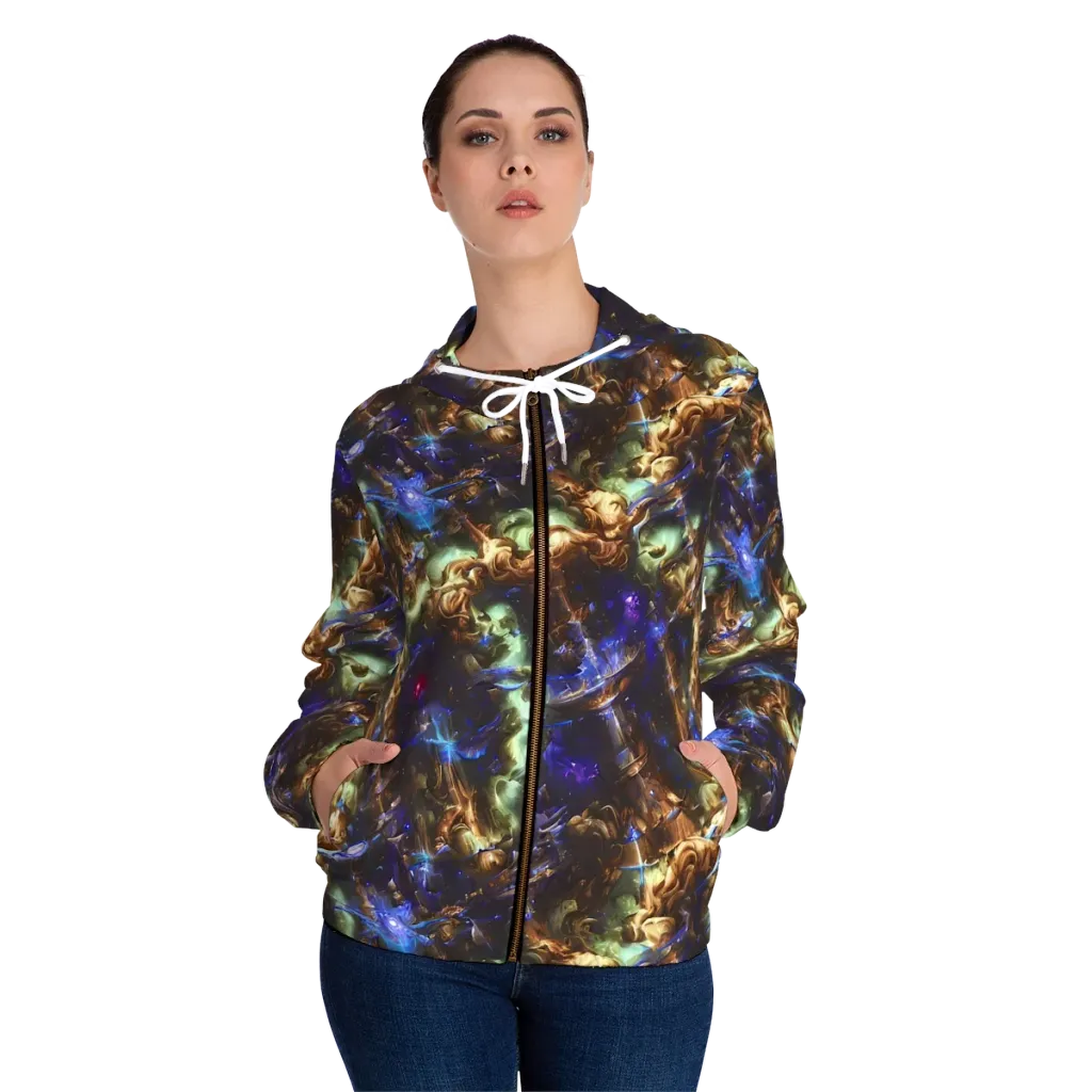 Nebula Shards on Women's Full-Zip Hoodie — Front On Person