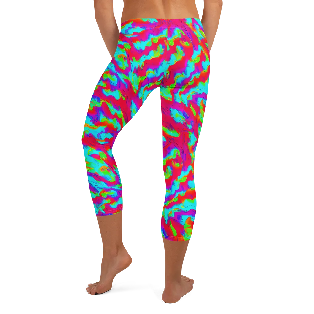Fluorescent Cascade on Capri Leggings — Back
