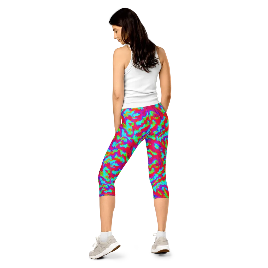 Fluorescent Cascade on Capri Leggings — Back