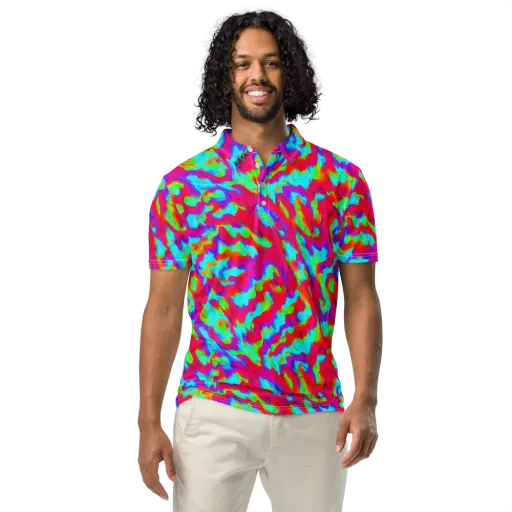 Fluorescent Cascade on a Men's Slim Fit Polo Shirt