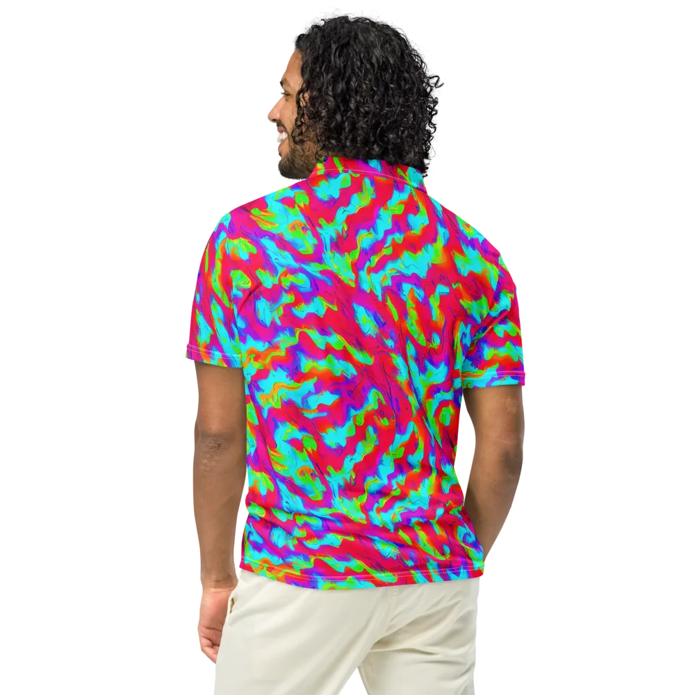 Fluorescent Cascade on Men's Slim Fit Polo Shirt — Back
