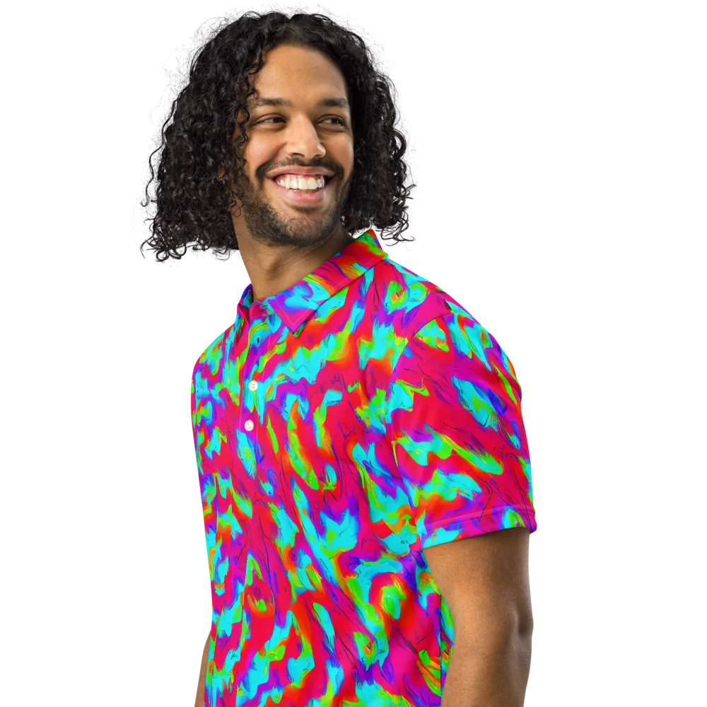 Fluorescent Cascade on Men's Slim Fit Polo Shirt — Left Front
