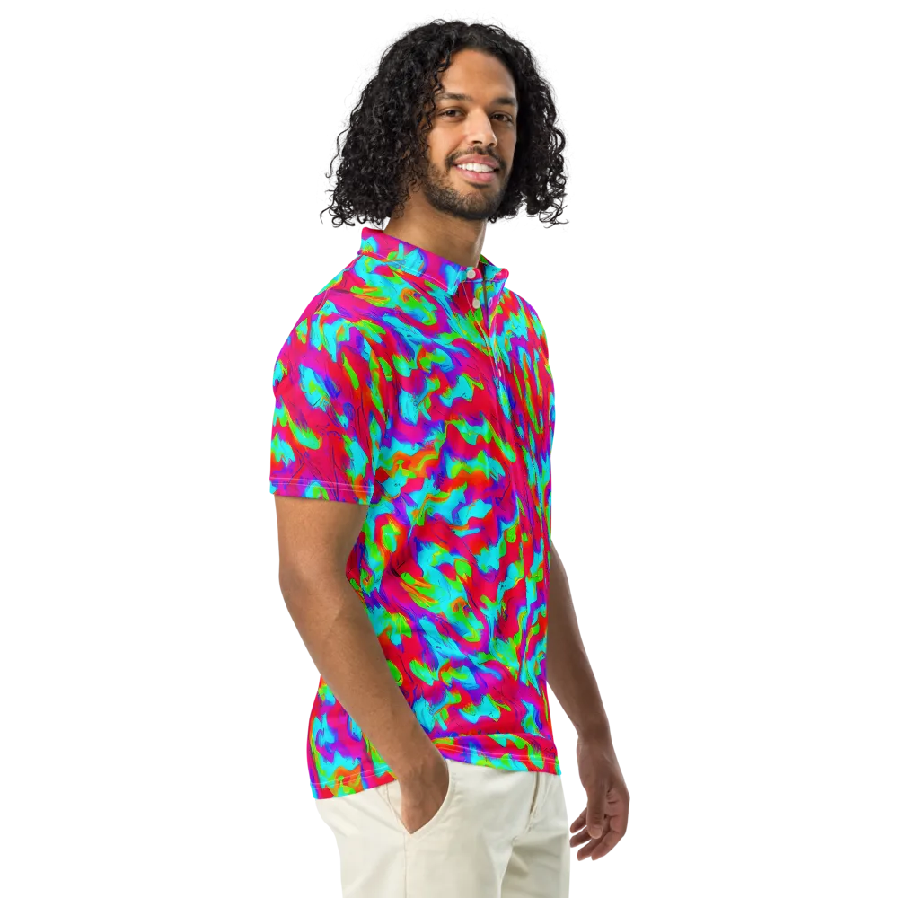 Fluorescent Cascade on Men's Slim Fit Polo Shirt — Right Front