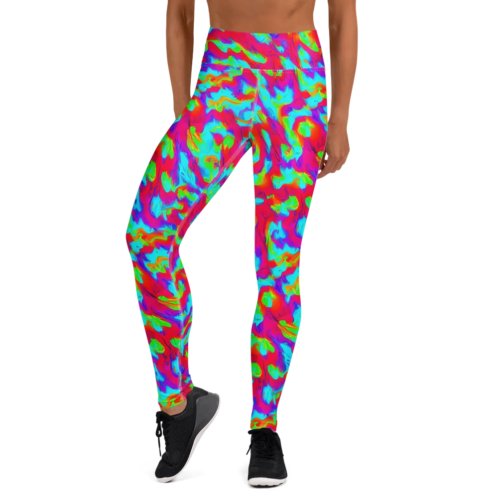 Fluorescent Cascade on Yoga Leggings — Front