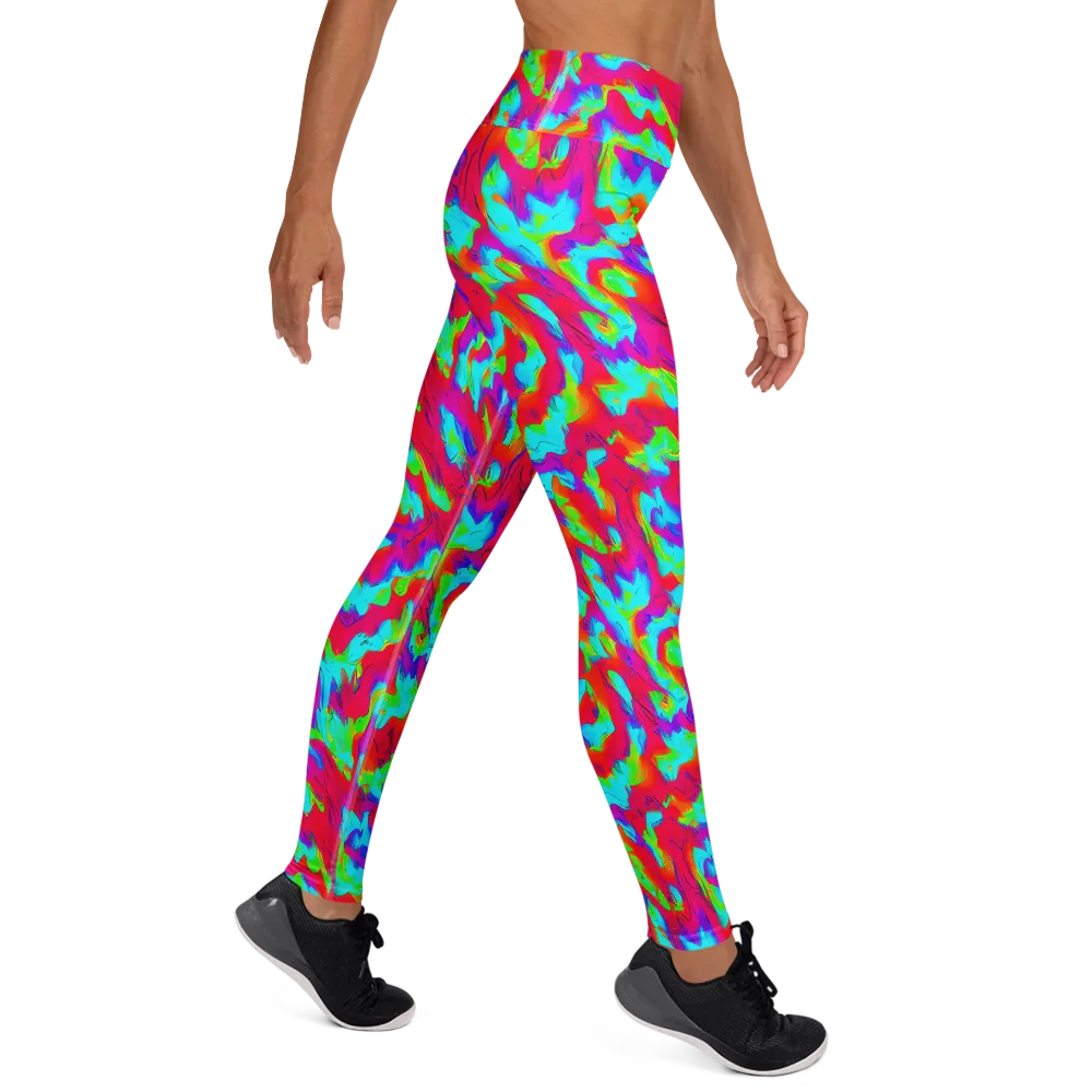 Fluorescent Cascade on Yoga Leggings — Right