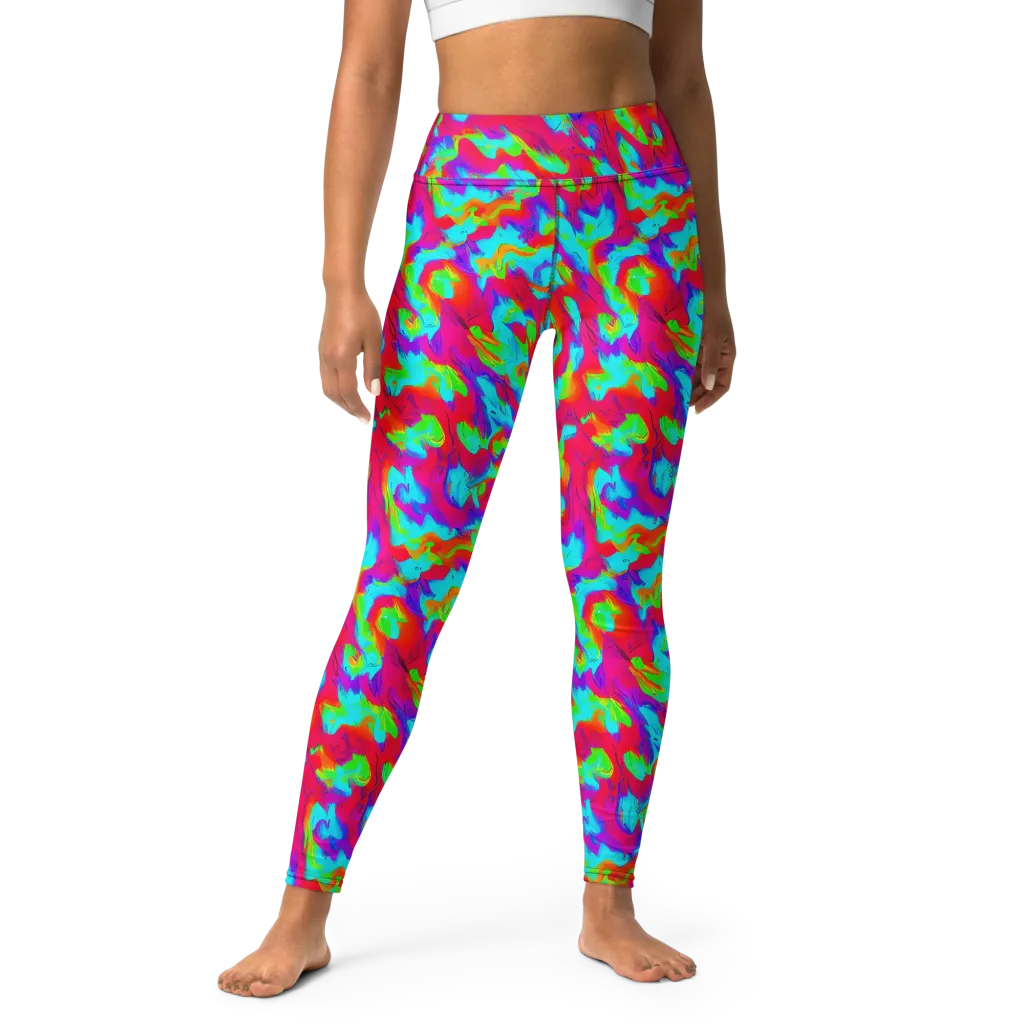 Fluorescent Cascade on Yoga Leggings — Front