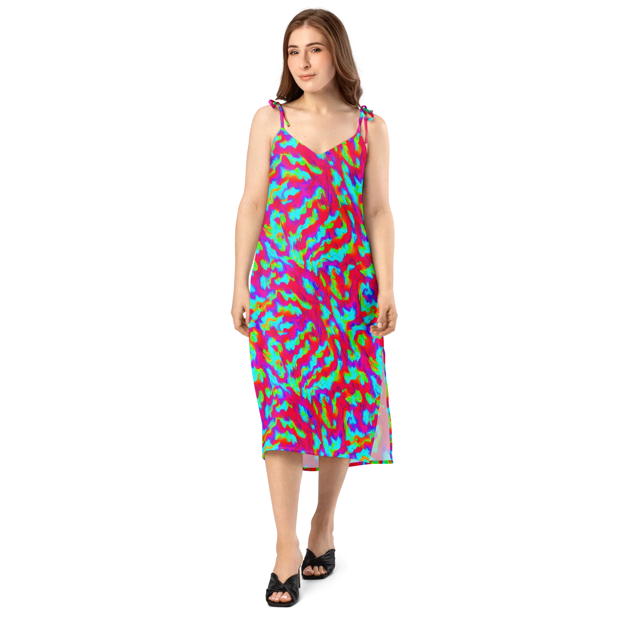 Fluorescent Cascade on Slip Dress — Front