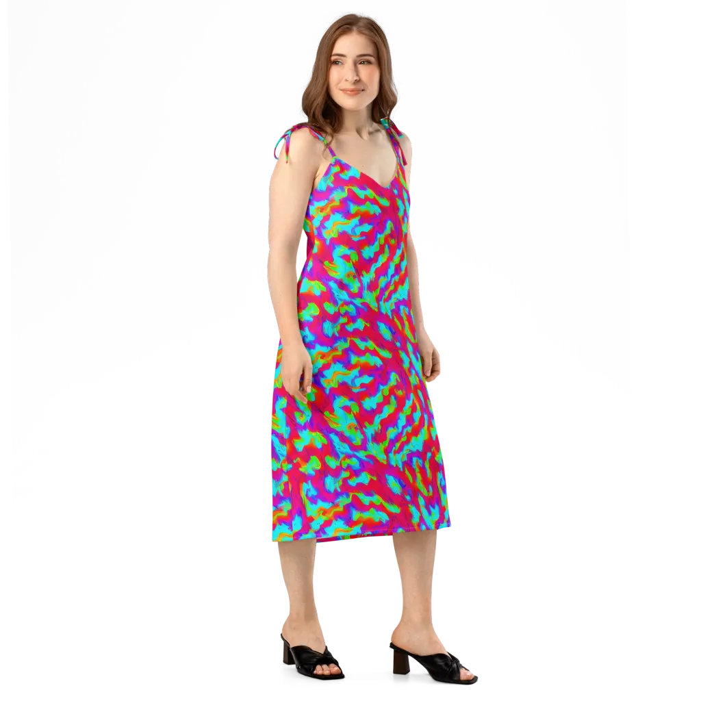 Fluorescent Cascade on Slip Dress — Right Front