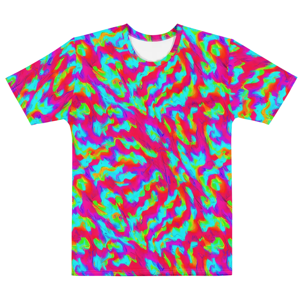 Fluorescent Cascade on Men's Cotton Crew Neck T-Shirt — Front