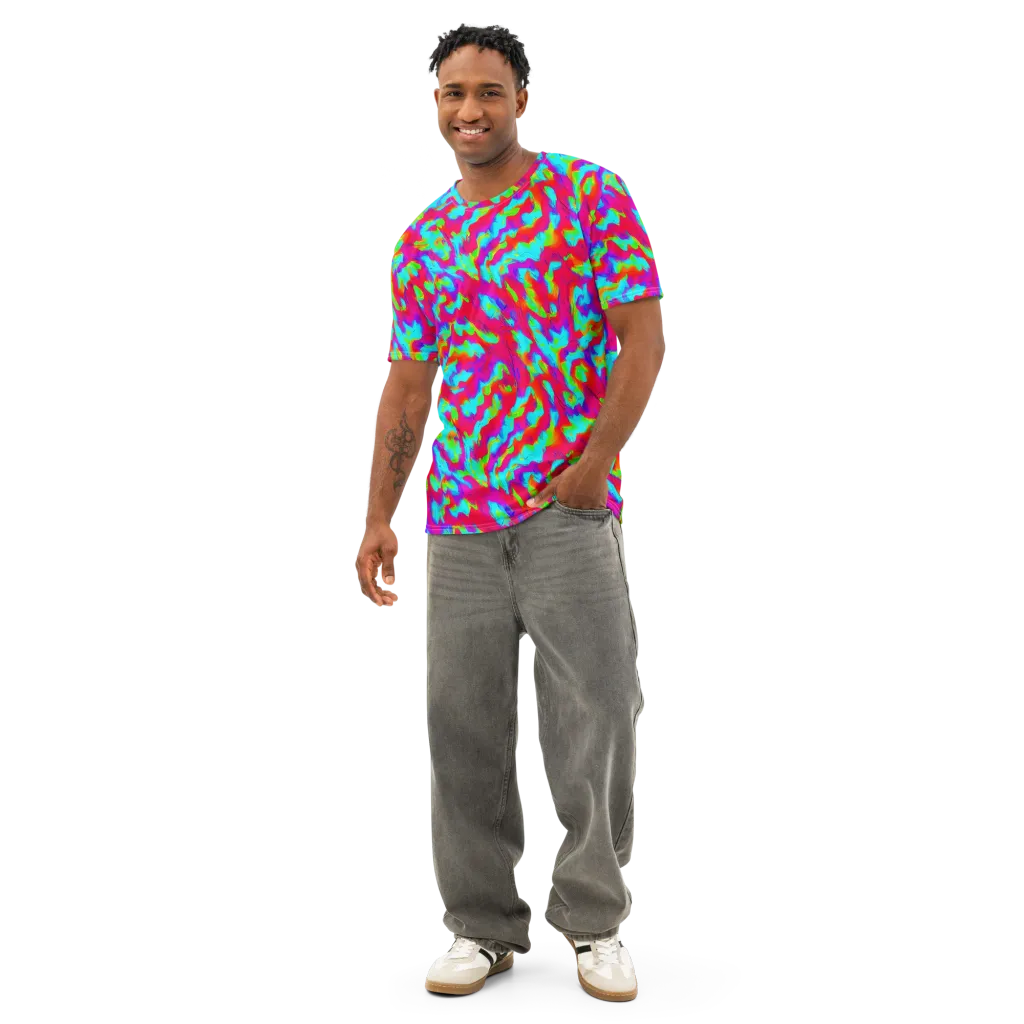 Fluorescent Cascade on Men's Cotton Crew Neck T-Shirt — Front