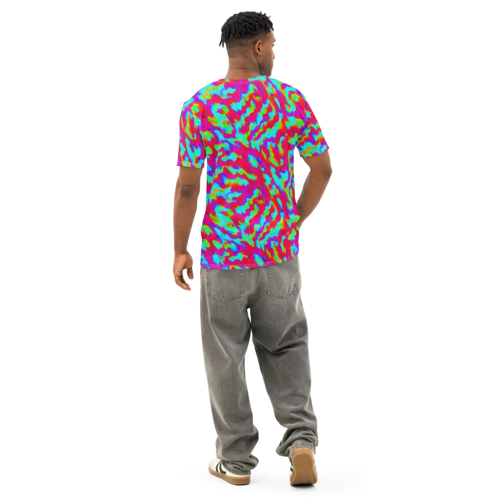 Fluorescent Cascade on Men's Cotton Crew Neck T-Shirt — Back