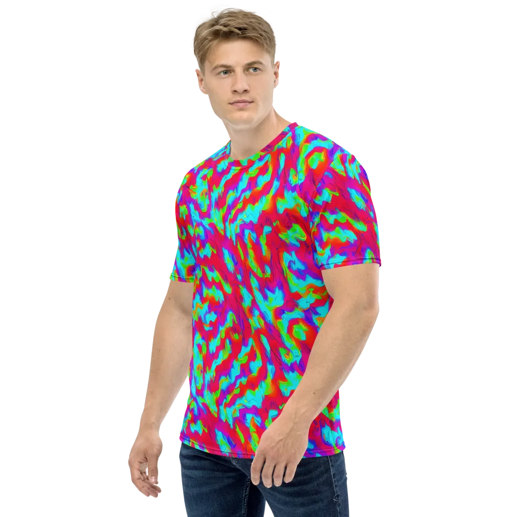 Fluorescent Cascade on Men's Crew Neck T-Shirt — Left