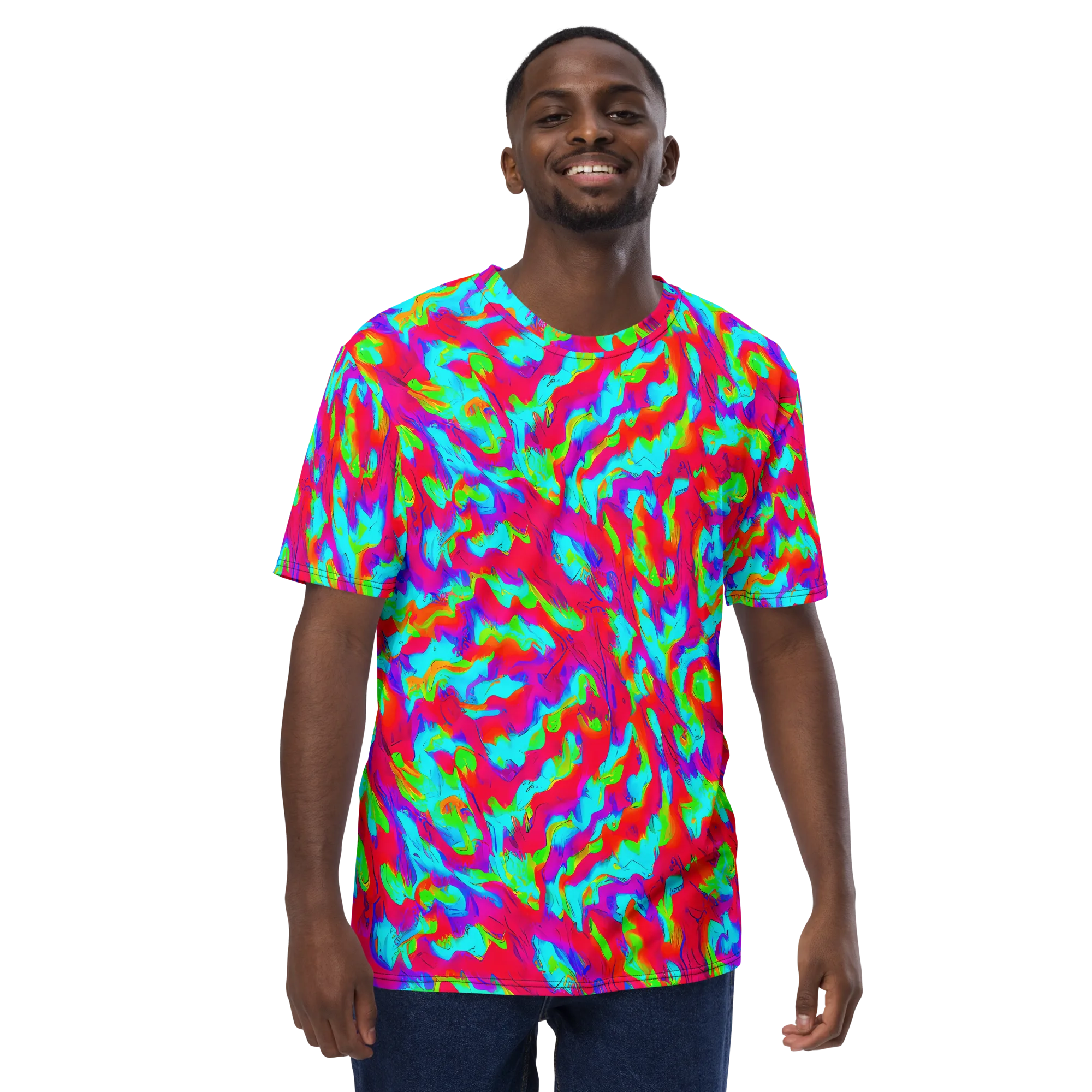Fluorescent Cascade on Men's Crew Neck T-Shirt — Front