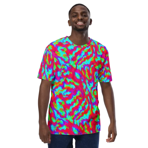 Fluorescent Cascade on a Men's Crew Neck T-Shirt