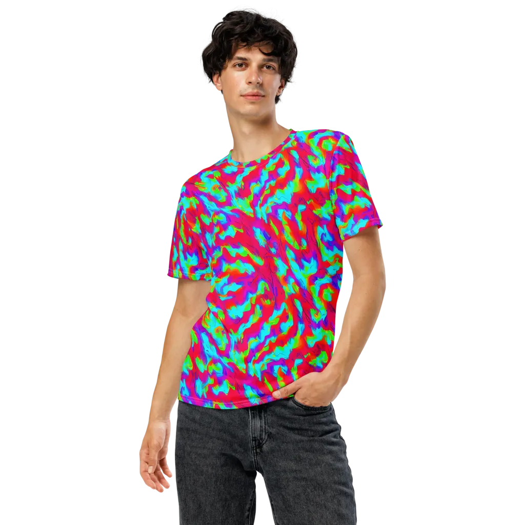 Fluorescent Cascade on Men's Crew Neck T-Shirt — Front