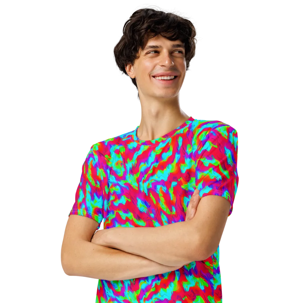 Fluorescent Cascade on Men's Crew Neck T-Shirt — Left Front