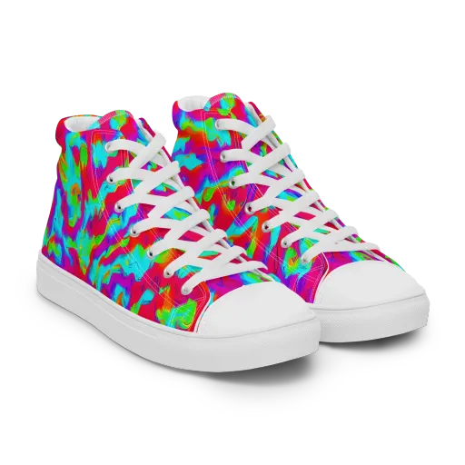 Fluorescent Cascade on a Men's High Top Canvas Shoes