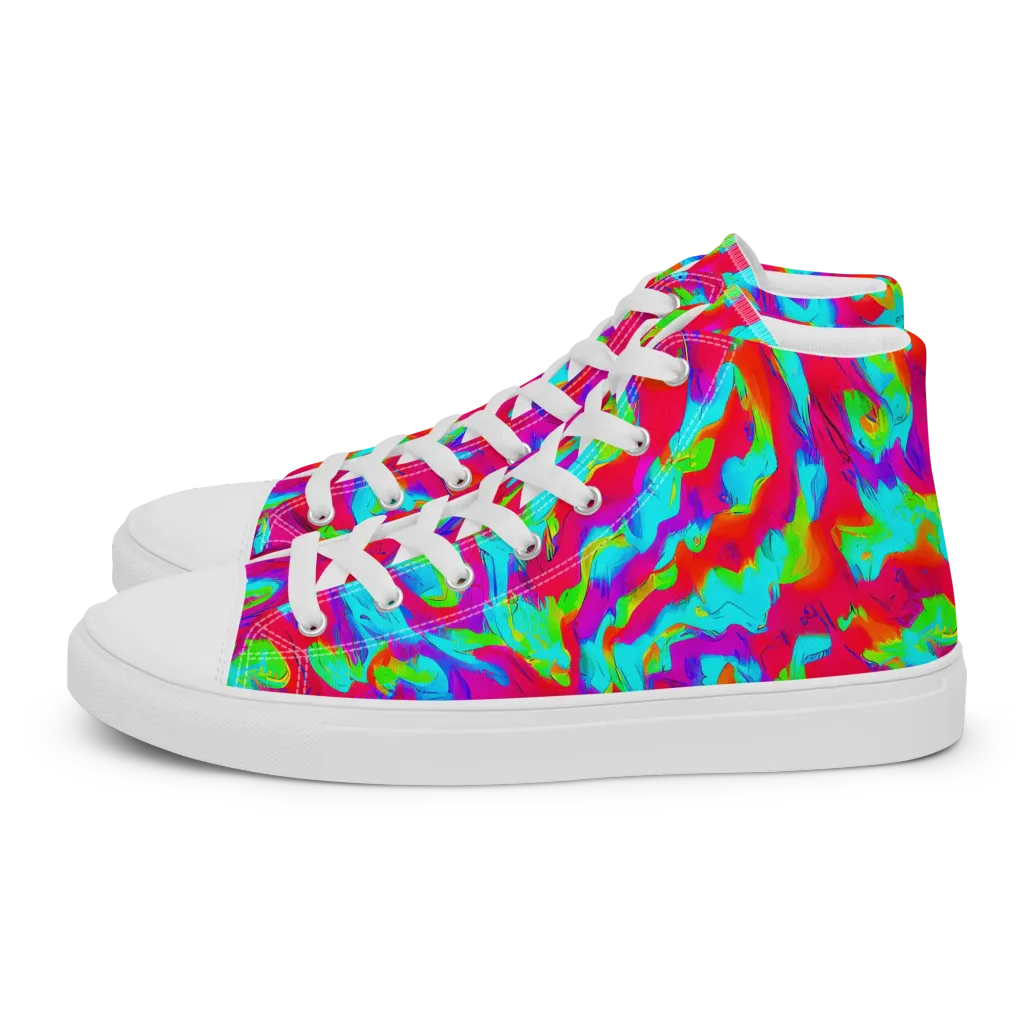 Fluorescent Cascade on Men's High Top Canvas Shoes — Left