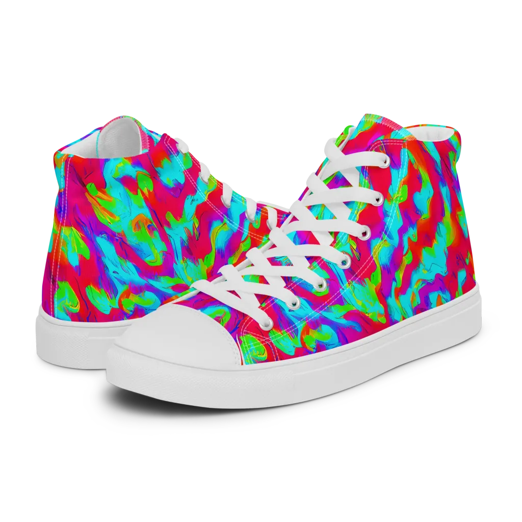 Fluorescent Cascade on Men's High Top Canvas Shoes — Left
