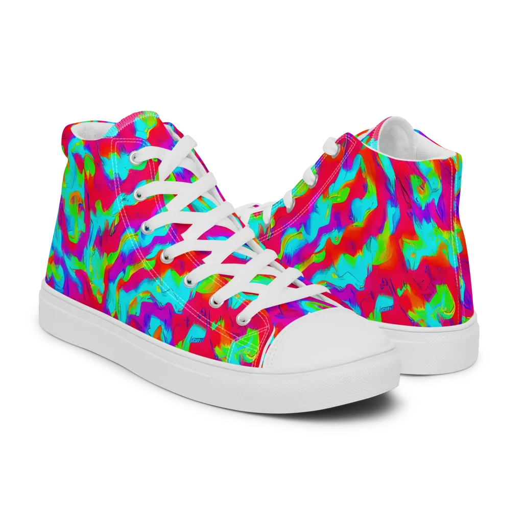 Fluorescent Cascade on Men's High Top Canvas Shoes — Right