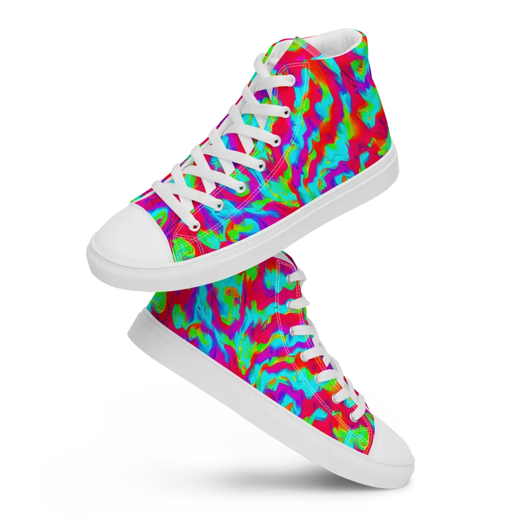 Fluorescent Cascade on Men's High Top Canvas Shoes — Front