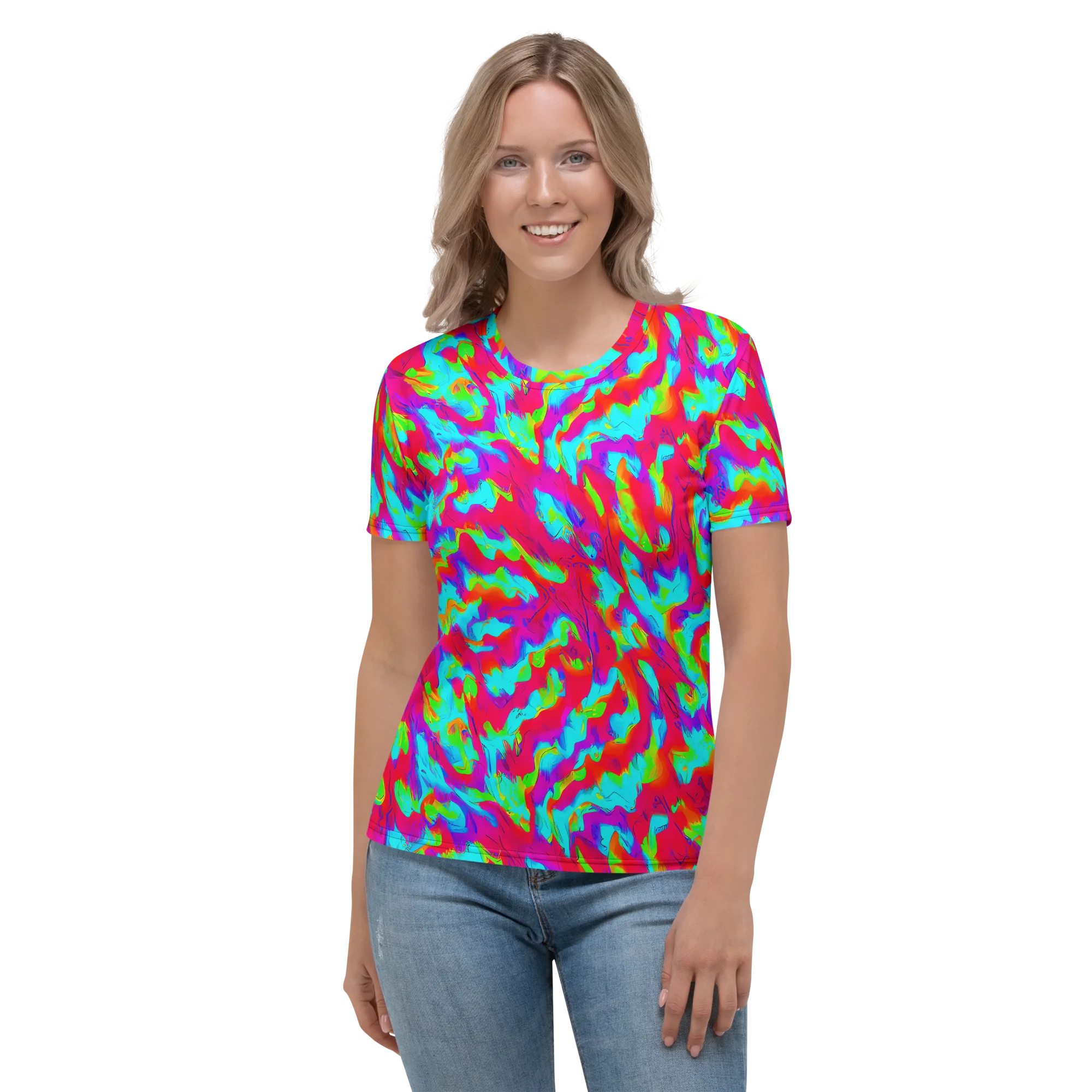 Fluorescent Cascade on Women's Crew Neck T-Shirt — Front