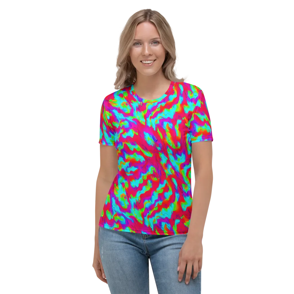 Fluorescent Cascade on Women's Crew Neck T-Shirt — Front