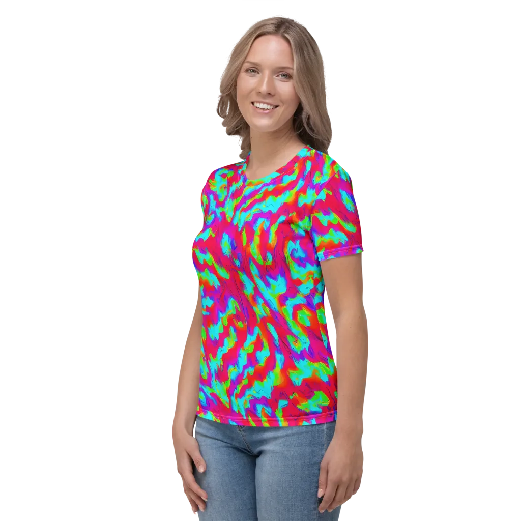 Fluorescent Cascade on Women's Crew Neck T-Shirt — Left