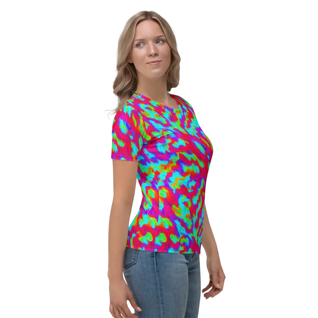 Fluorescent Cascade on Women's Crew Neck T-Shirt — Right