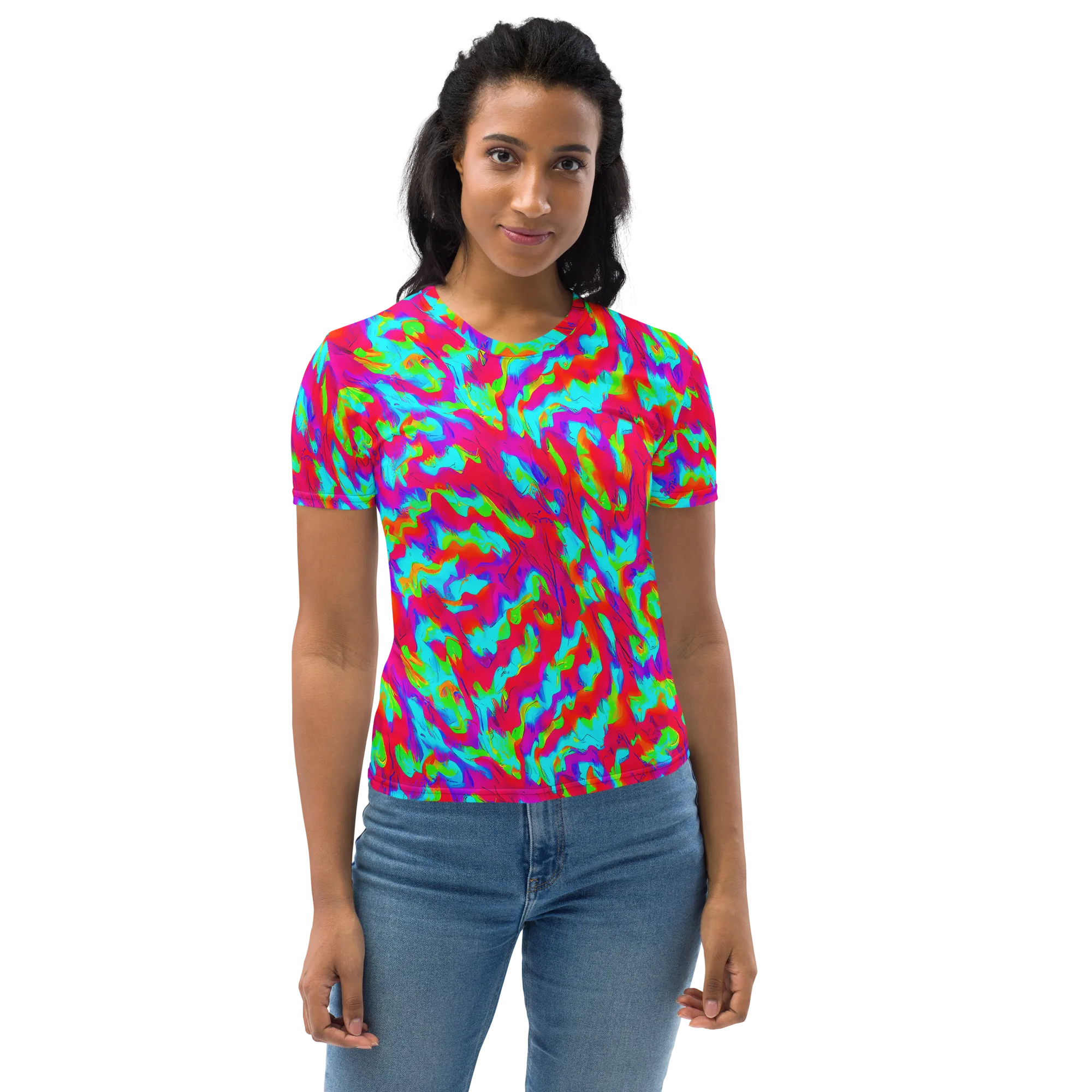 Fluorescent Cascade on Women's Crew Neck T-Shirt — Front