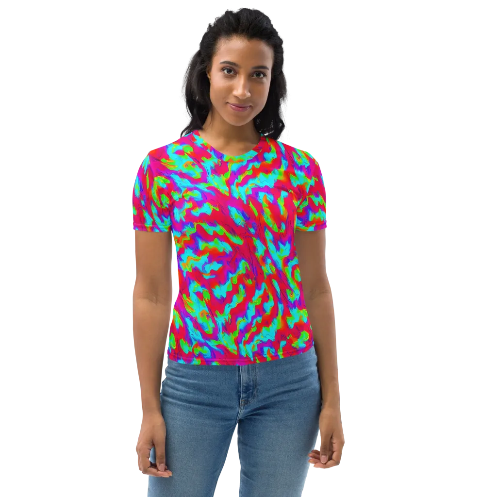 Fluorescent Cascade on Women's Crew Neck T-Shirt — Front