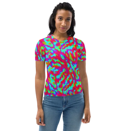 Fluorescent Cascade on a Women's Crew Neck T-Shirt