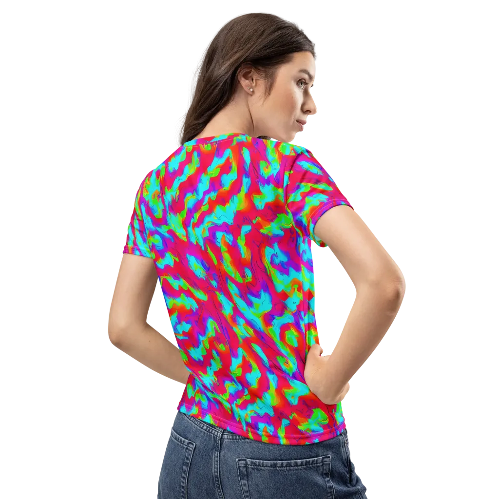 Fluorescent Cascade on Women's Crew Neck T-Shirt — Back