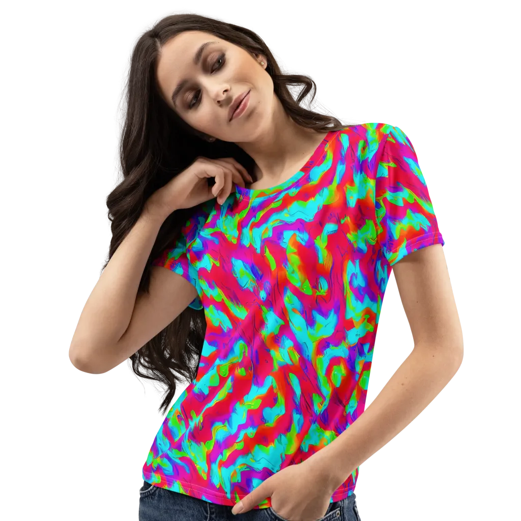 Fluorescent Cascade on Women's Crew Neck T-Shirt — Left Front