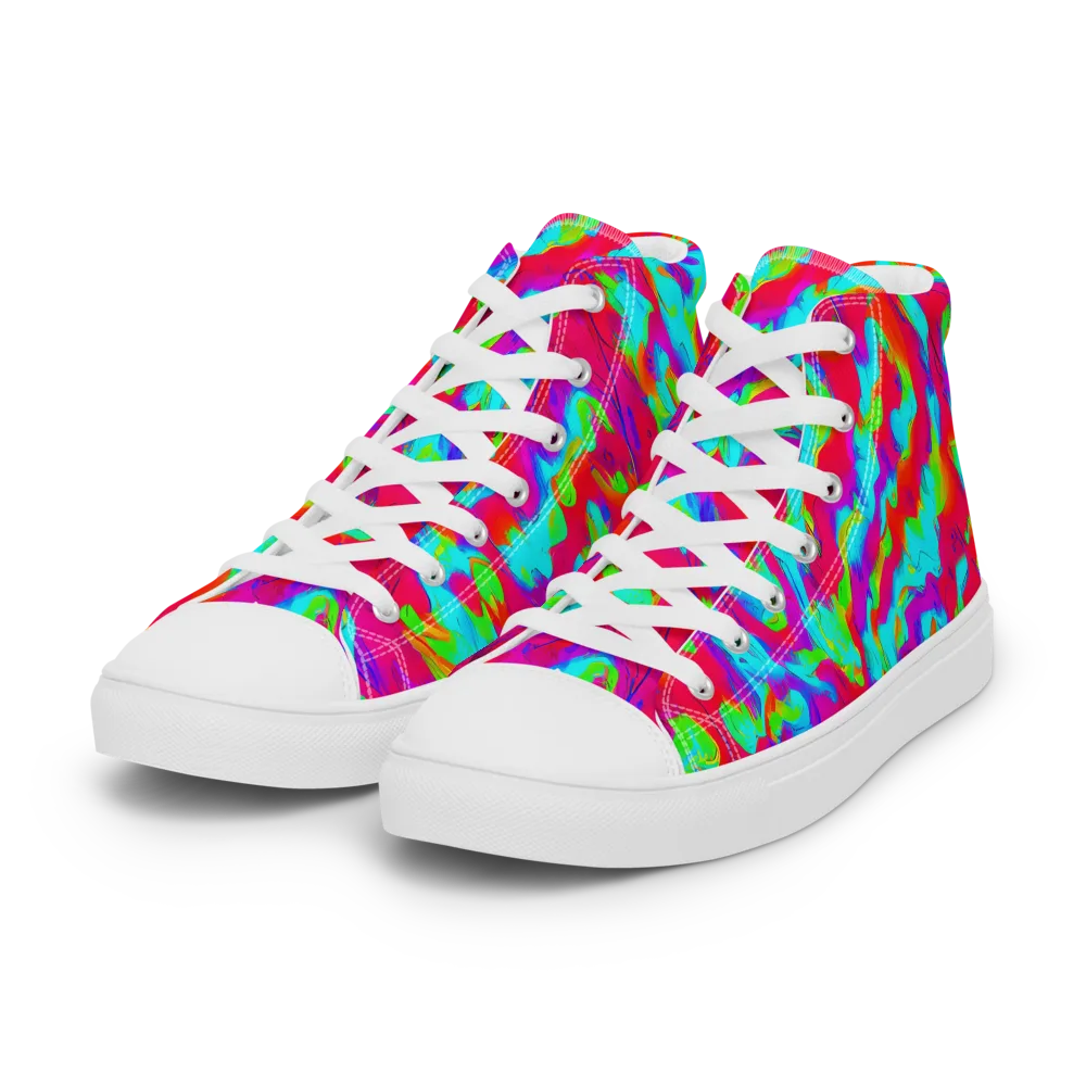 Fluorescent Cascade on Women's High Top Canvas Shoes — Left Front
