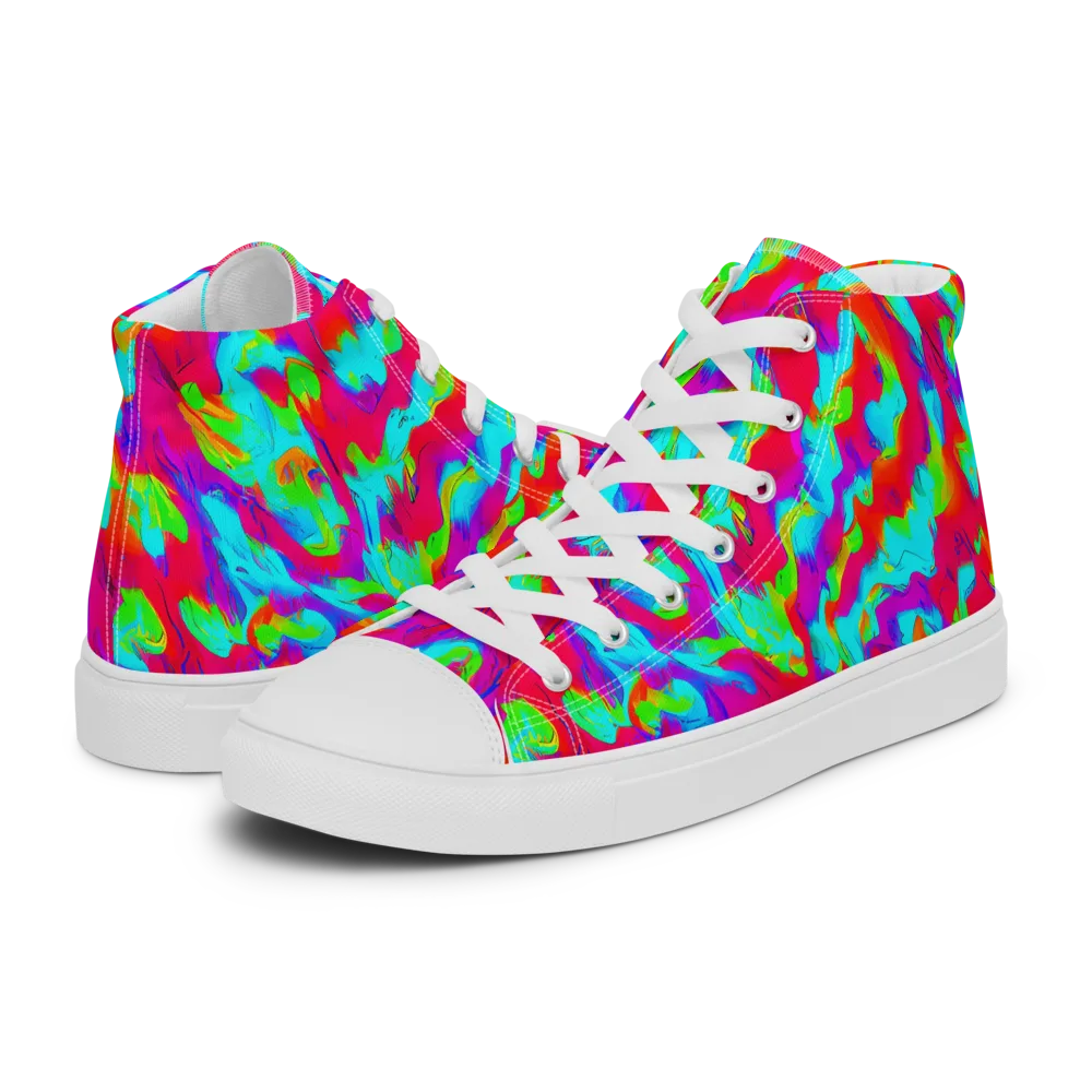Fluorescent Cascade on Women's High Top Canvas Shoes — Left