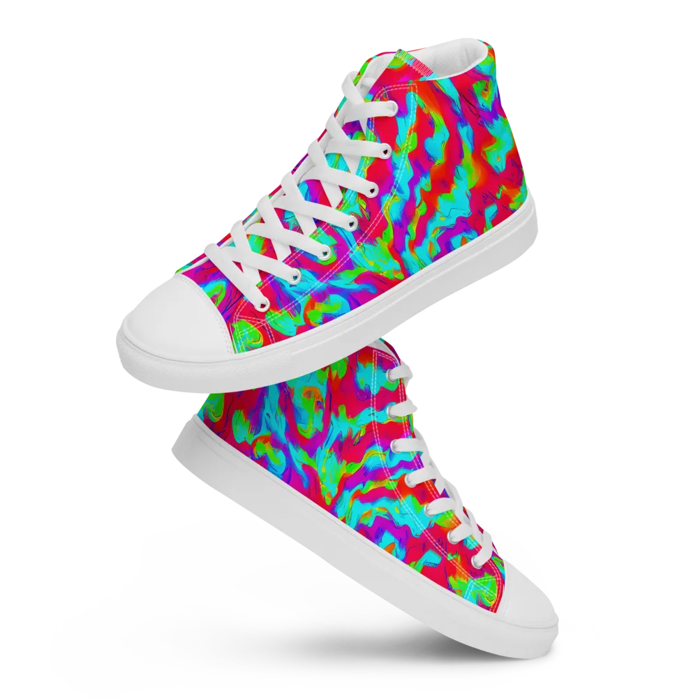 Fluorescent Cascade on Women's High Top Canvas Shoes — Front