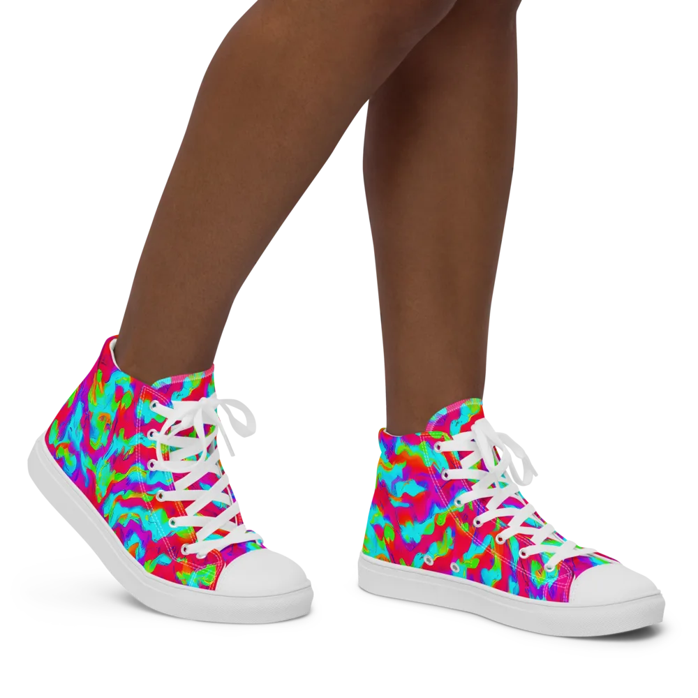 Fluorescent Cascade on Women's High Top Canvas Shoes — Right