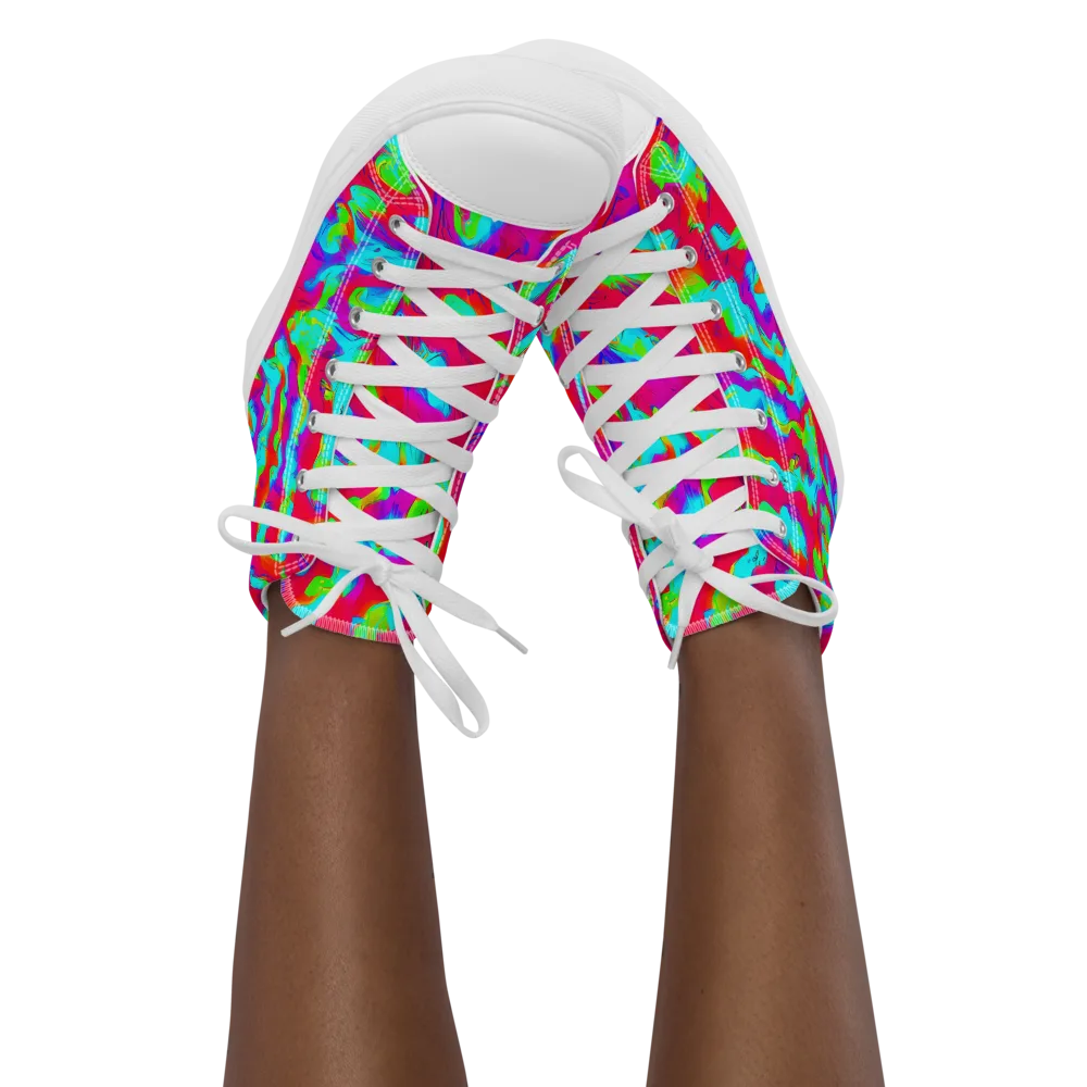 Fluorescent Cascade on Women's High Top Canvas Shoes — Front