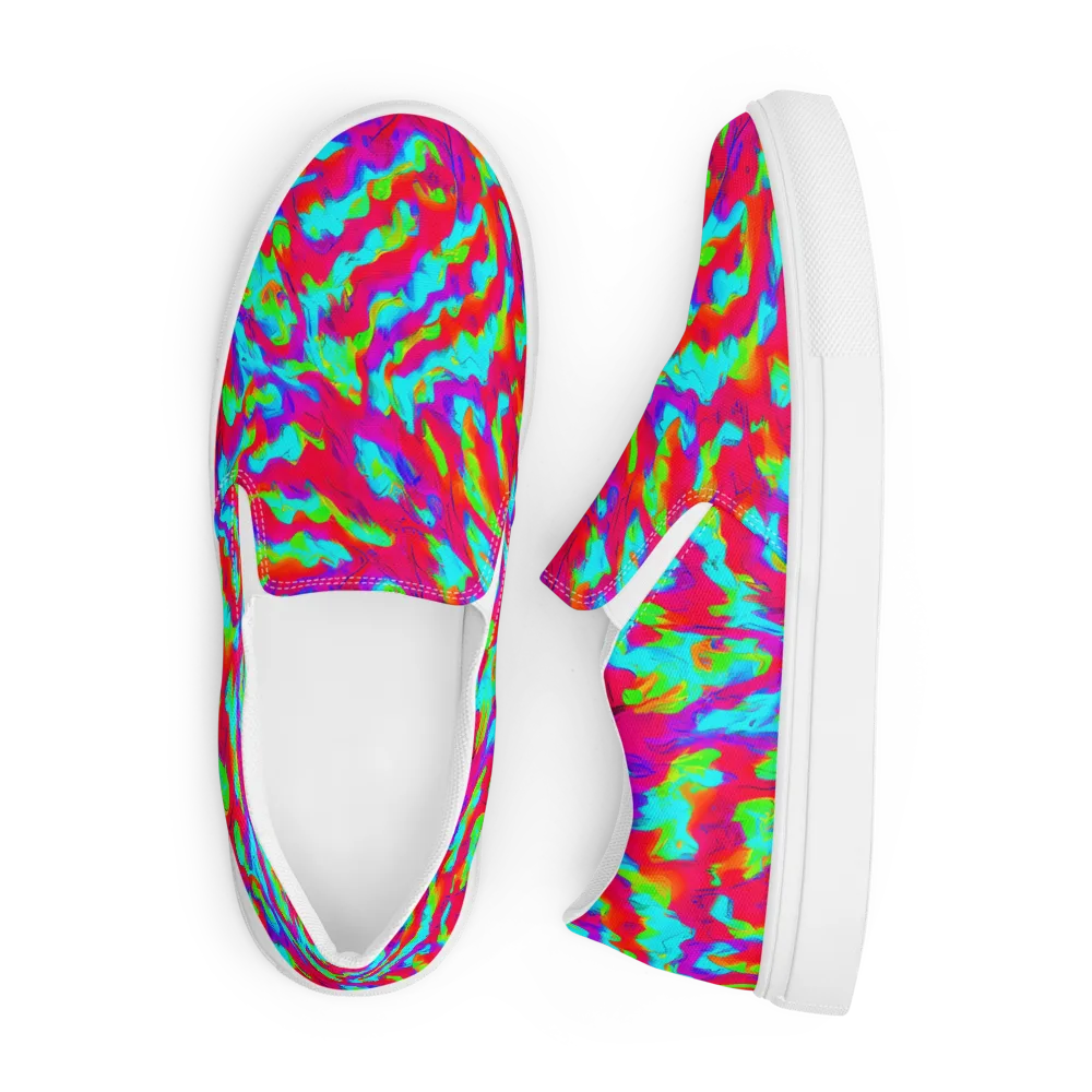 Fluorescent Cascade on Men's Slip-On Canvas Shoes — Front