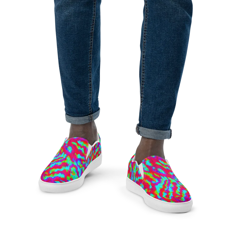 Fluorescent Cascade on Men's Slip-On Canvas Shoes — Front