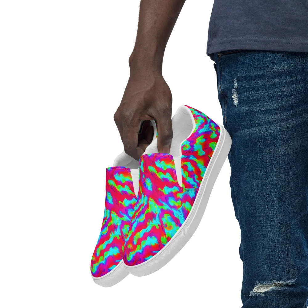 Fluorescent Cascade on Men's Slip-On Canvas Shoes — Left Front